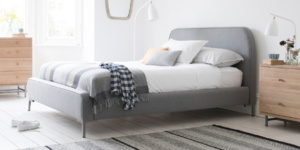 Hustler bed in our Dove Grey wool