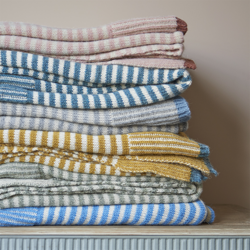 Easy Knit Throw in Teal Knitted Colourful Stripey Throw Loaf