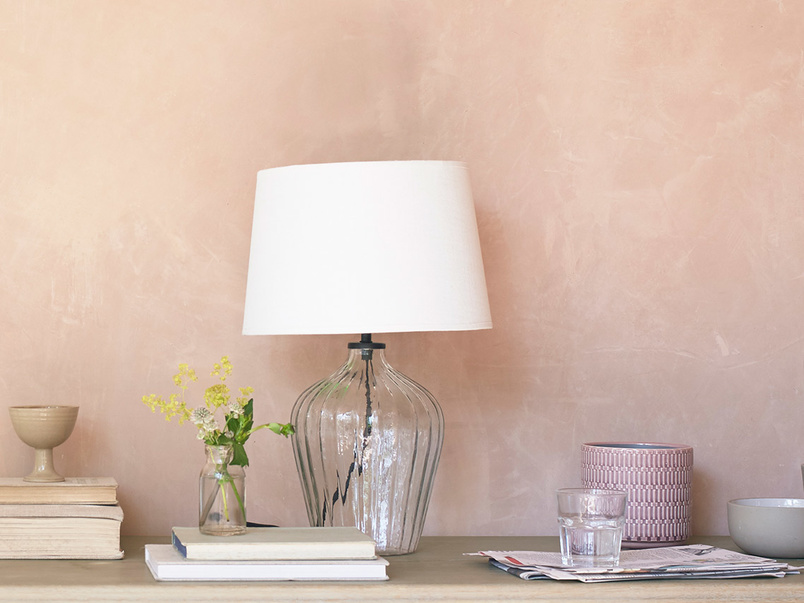 Small Flute Table Lamp With Natural Hessian Shade