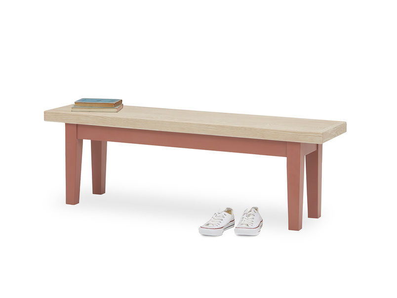 Plonk Kitchen Bench in Red Painted Oak Dining Bench Loaf
